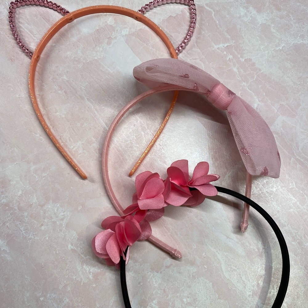 Girls Pink Headband Lot Valentines Flower Cat Ears Glitter Bow